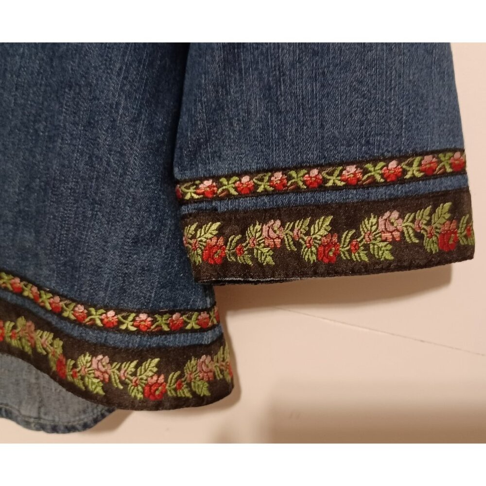 Denim & Co. Denim Jacket Womens S Floral Embroidered Blue Button Front - Picture 2 of 6